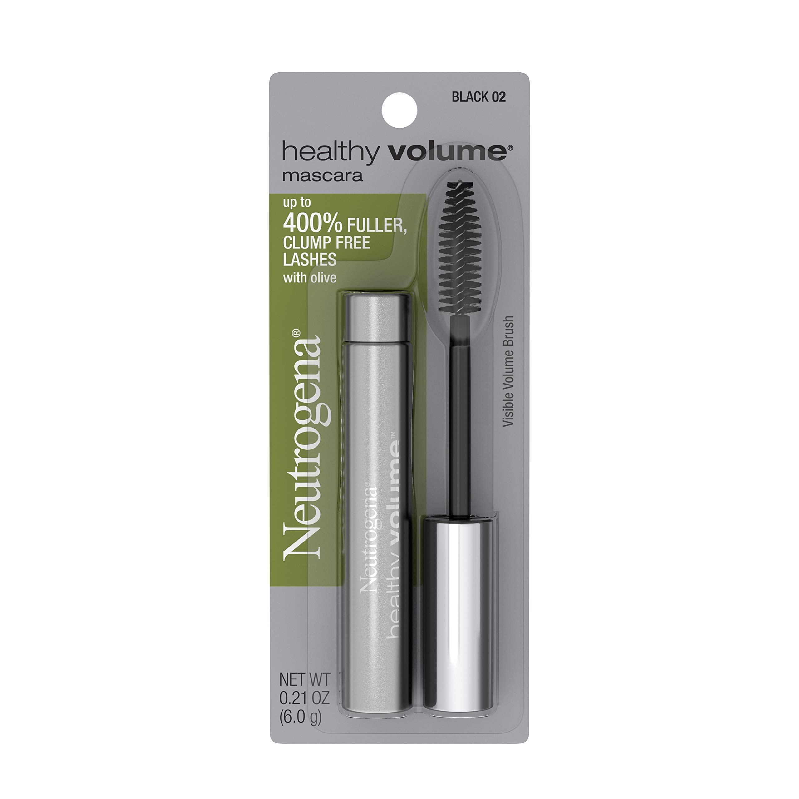 Neutrogena Healthy Volume Lash-Plumping Mascara, Volumizing and Conditioning Mascara with Olive Oil to Build Fuller Lashes, Clump-, Smudge- and Flake-Free, Black 02, 0.21 oz (Pack of 2)