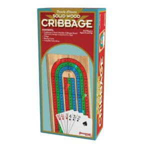 Family Classics Cribbage - Solid Wood Continuous 3 Track Board with Built-In Storage Compartment for Pegs