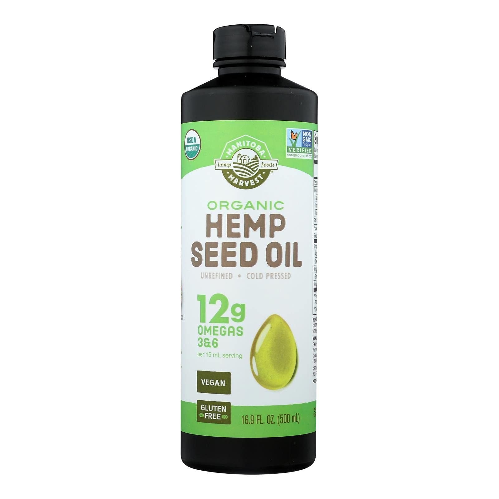 Manitoba Harvest Organic Hemp Oil, Cold Pressed, 12g of Omegas 3&6 Per Serving, Non-GMO, 16.9 Fl Oz