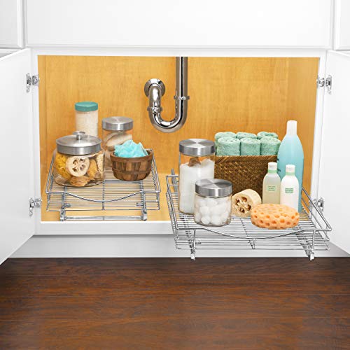 LYNK PROFESSIONAL® Pull Out Cabinet Organizer, 17" x 21" Slide Out Drawers for Kitchen Cabinets - Sliding Pull-Out Pantry Shelves – Home Shelf Organizers - Lifetime Ltd. Warranty, Chrome