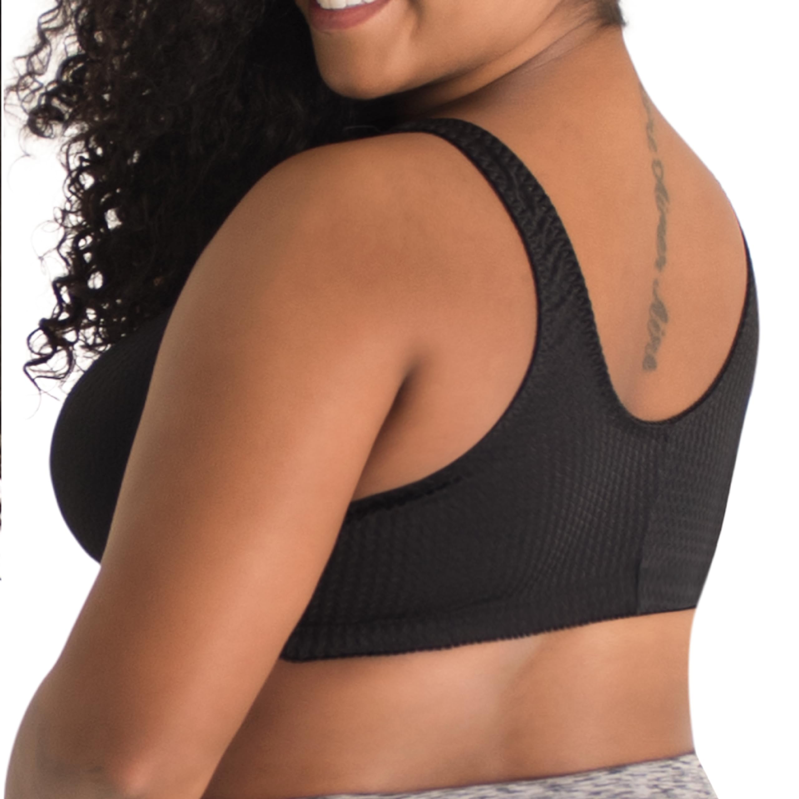 Leading Lady Women's Plus-Size Zig-Zag Weave Sleep Leisure Bra, Black, 46 B/C/D