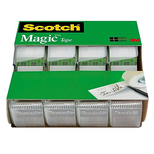 Scotch Magic Tape, Invisible, Home Office Supplies and Back to School Supplies for College and Classrooms, 4 Rolls with 4 Dispensers