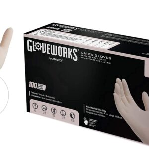 GLOVEWORKS Industrial Ivory Latex Gloves, Box of 100, 4 Mil, Size Small, Powder Free, Textured, Disposable, TLF42100-BX, White