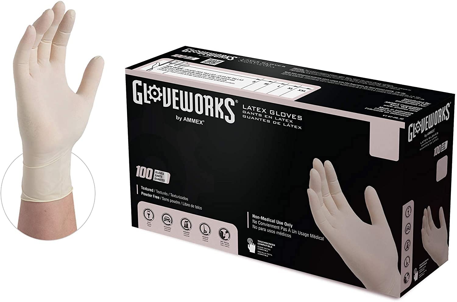 GLOVEWORKS Industrial Ivory Latex Gloves, Box of 100, 4 Mil, Size Small, Powder Free, Textured, Disposable, TLF42100-BX, White