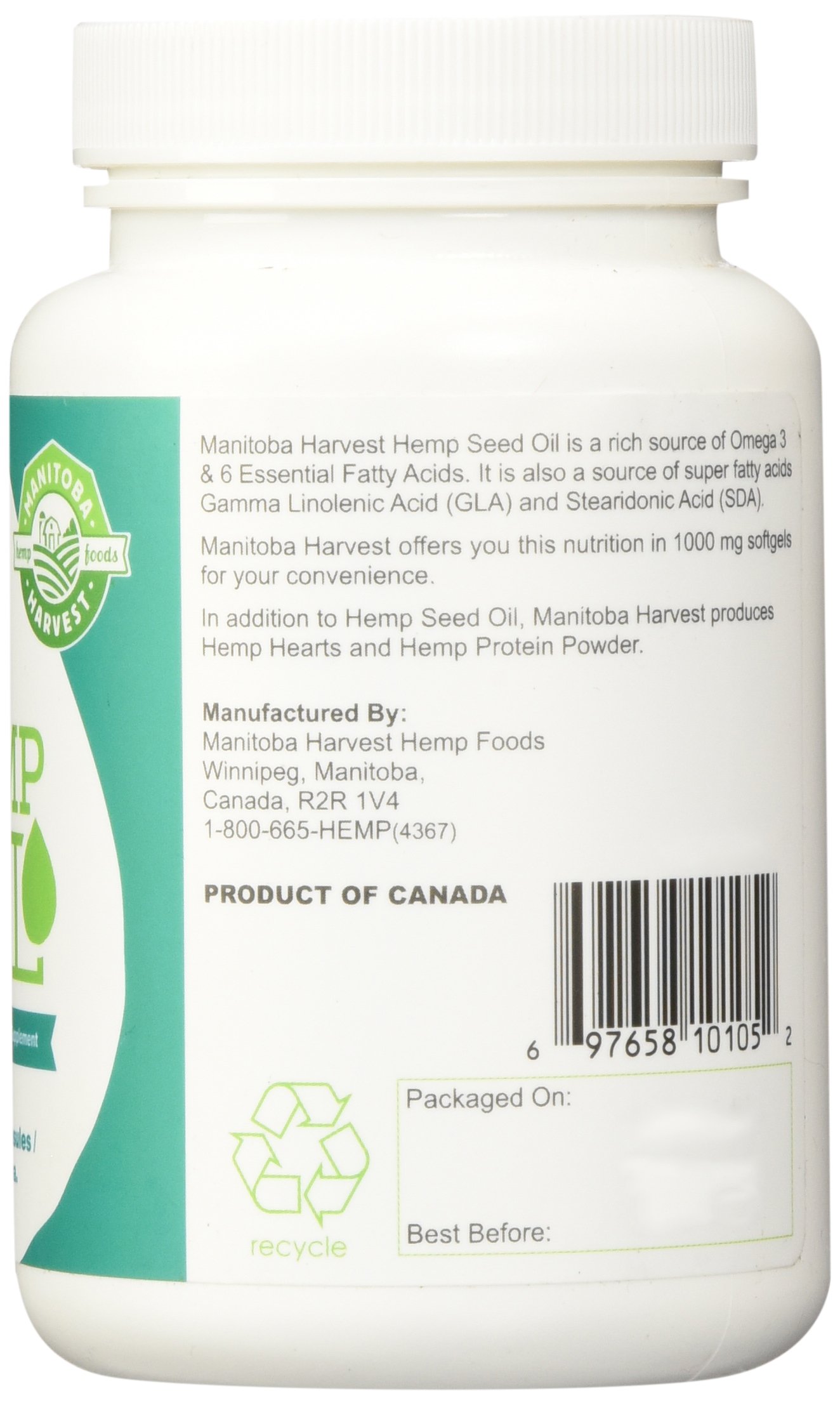 Manitoba Harvest Hemp Oil, 60 Softgel Capsules (Pack of 3)