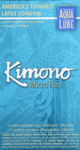 Kimono Microthin Plus - Premium Lubricated Natural Latex Condoms, Ultra Thin with Extra Moisture and AquaLube, Vegan-Friendly, No Latex Odor - Enhanced Sensitivity - Pack of 12