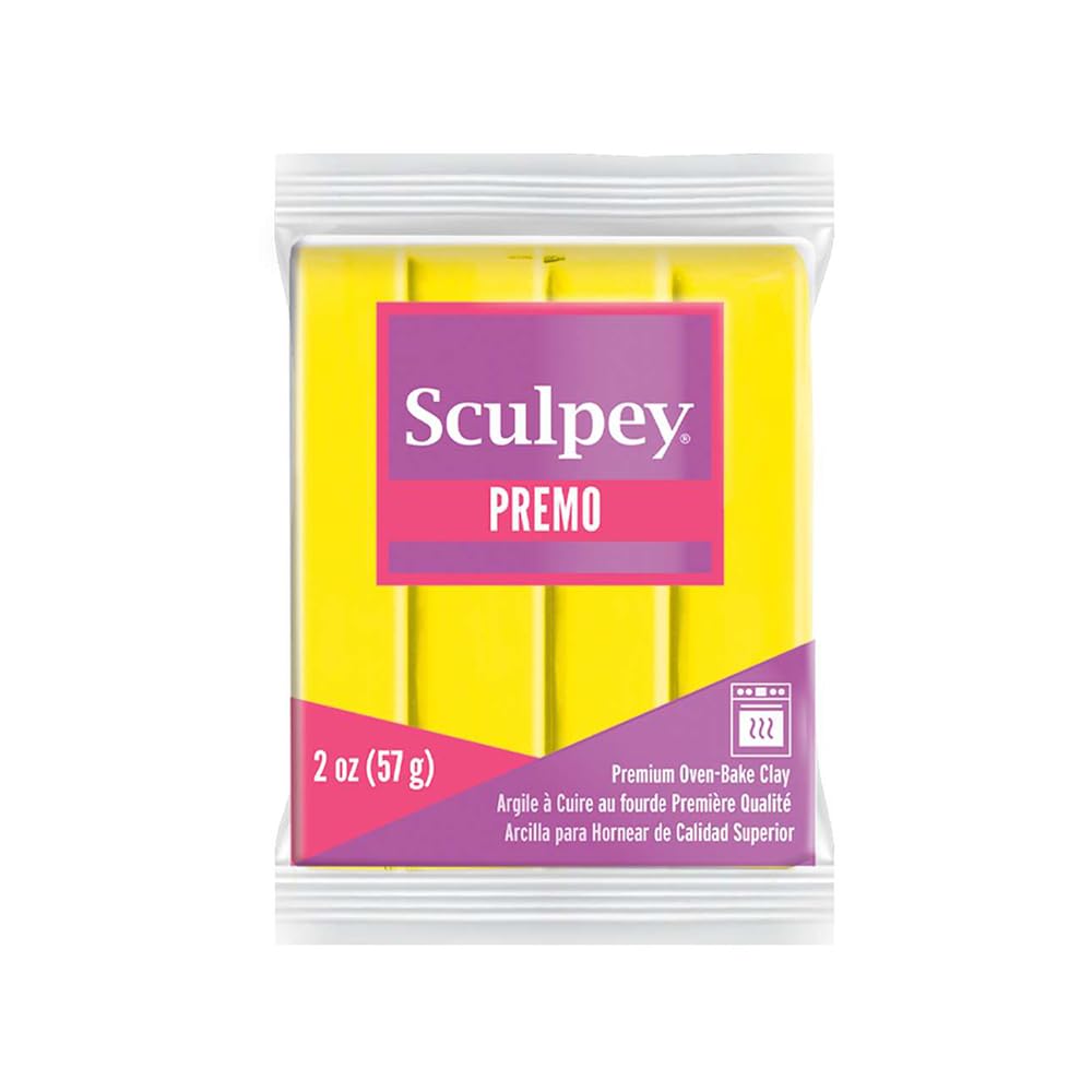 Sculpey Premo™ Polymer Oven-Bake Clay, Zinc Yellow, Non Toxic, 2 oz. bar, Great for jewelry making, holiday, DIY, mixed media and home décor projects. Premium clay perfect for clayers and artists.