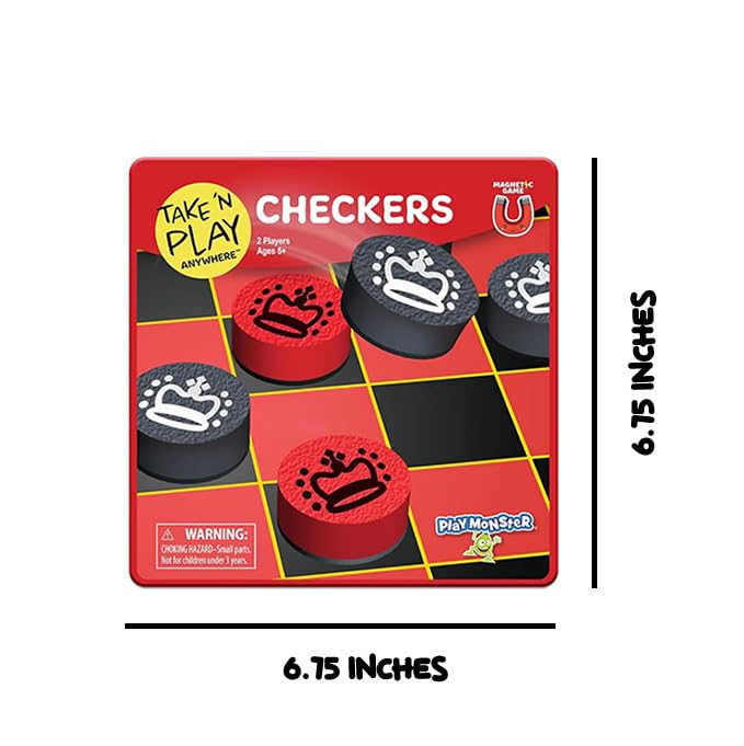 PlayMonster Take 'N Play Anywhere — Checkers — Magnetic Travel Game — Fun on The Go! — for Ages 4+