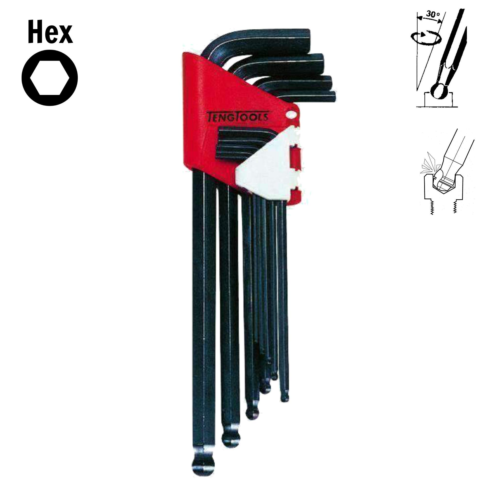 Teng Tools 9 Piece Metric Ball Point Hex Key/Allen Wrench Set (1.5mm - 10mm) - 1479MM, Silver