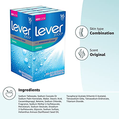 Lever 2000 Bar Soap, Original, 4 oz, 16 bar