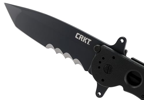 CRKT M16-14SFG EDC Folding Pocket Knife: Special Forces Everyday Carry, Black Serrated Edge Blade, Tanto, Automated Liner Safety, Dual Hilt, G10 Handle, 4-Position Pocket Clip