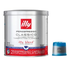 illy coffee iperespresso capsules - single-serve coffee capsules & pods - single origin coffee pods – classico lungo medium roast with notes of caramel - for iperespresso capsule machines – 21 count