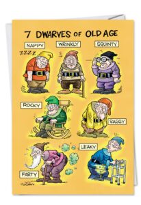 nobleworks - 1 awesome birthday greeting card - cartoon art, happy funny bday note - old-age dwarves 4729