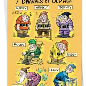 NobleWorks - 1 Awesome Birthday Greeting Card - Cartoon Art, Happy Funny Bday Note - Old-age Dwarves 4729