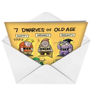 NobleWorks - 1 Awesome Birthday Greeting Card - Cartoon Art, Happy Funny Bday Note - Old-age Dwarves 4729