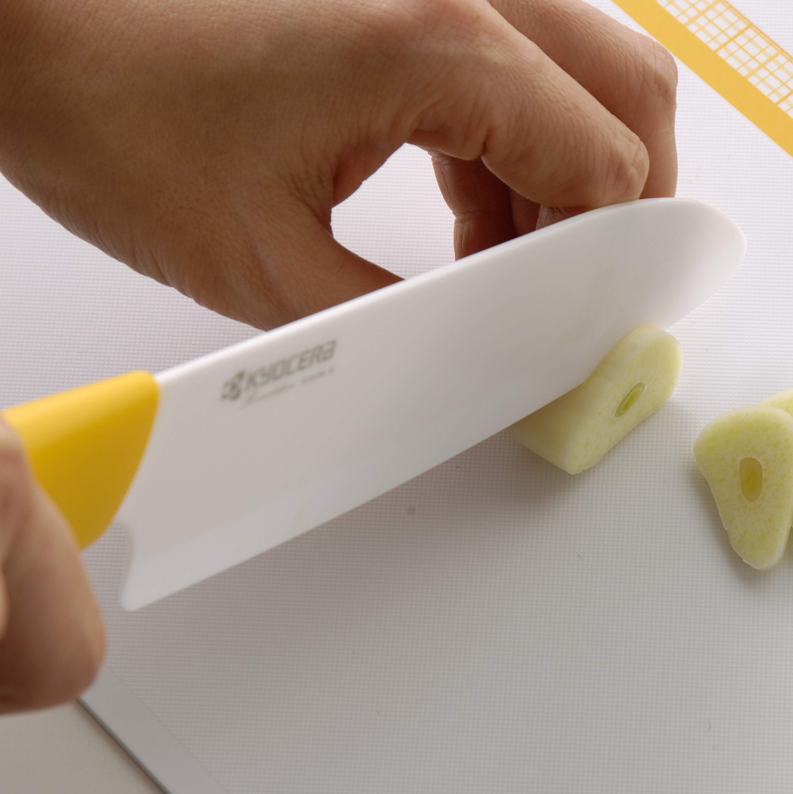 Kyocera Advanced Ceramic Revolution Series 4.5-inch Utility Knife, Yellow Handle, White Blade