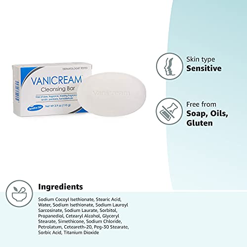 Vanicream Cleansing Bar | Fragrance, Gluten and Sulfate Free | For Sensitive Skin | Gently Cleanses and Moisturizes, 3.9 Ounce (Pack of 12)