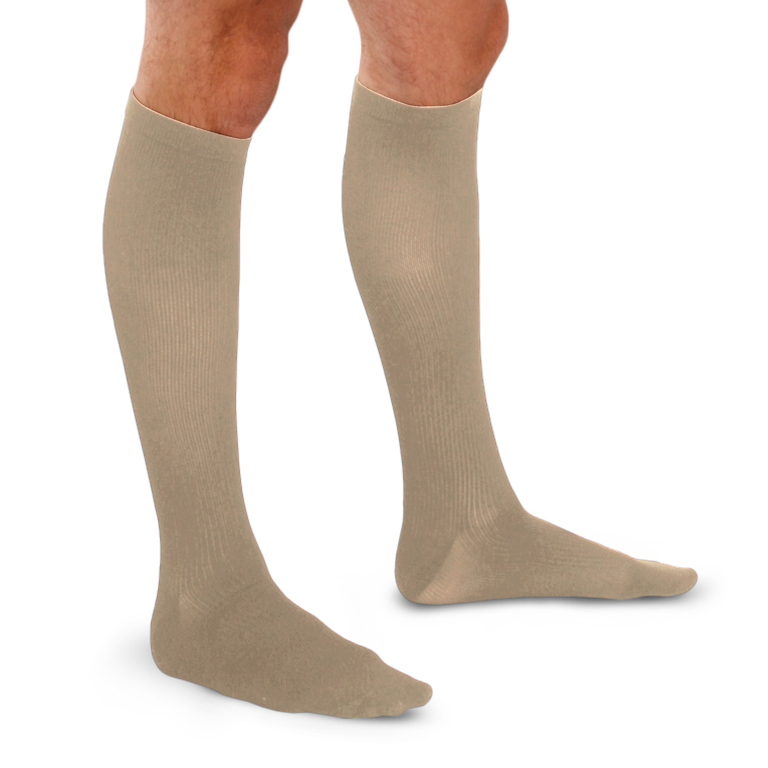 THERAFIRM Men's Trouser Socks - 20-30mmHg Moderate Compression Dress Socks (Khaki, Large)