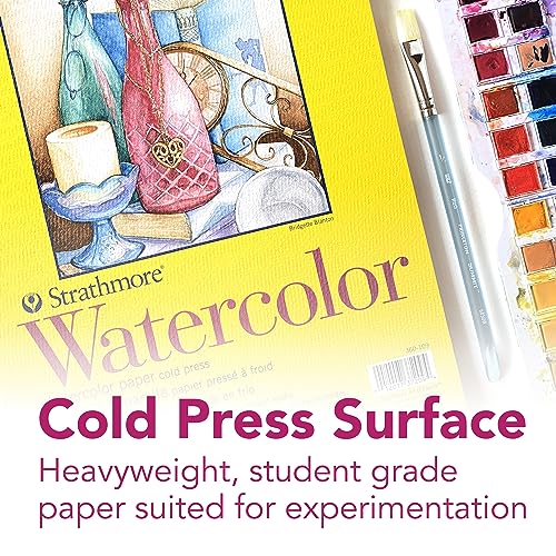 Strathmore 300 Series Watercolor Paper Pad, Tape Bound, 9x12 inches, 12 Sheets (140lb/300g) - Artist Paper for Adults and Students - Watercolors, Mixed Media, Markers and Art Journaling