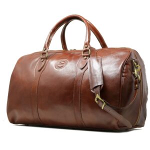 cenzo duffle vecchio brown italian leather weekender travel bag