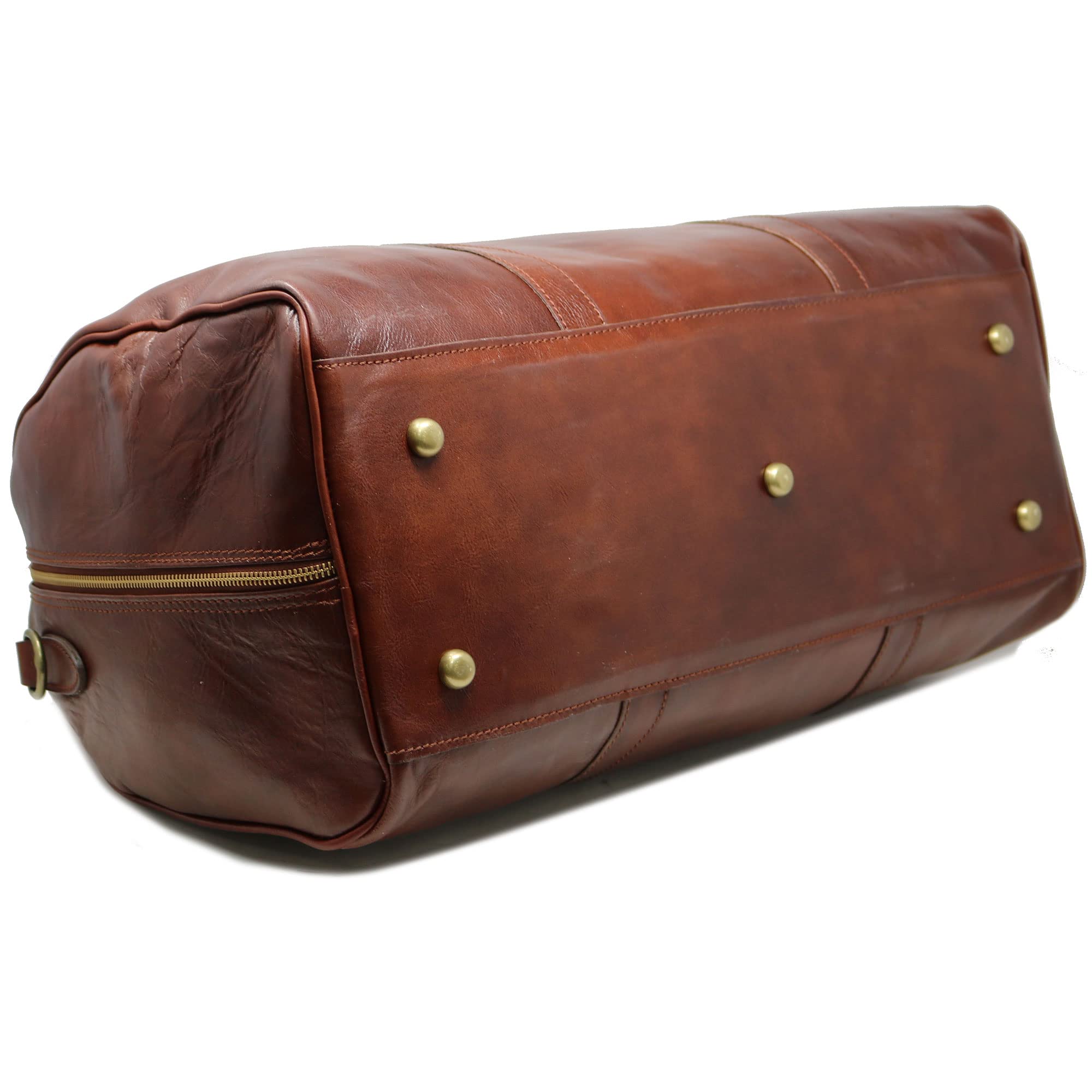 Cenzo Duffle Vecchio Brown Italian Leather Weekender Travel Bag