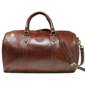 Cenzo Duffle Vecchio Brown Italian Leather Weekender Travel Bag