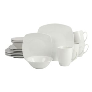 10 strawberry street simply square 16 piece dinnerware set, porcelain, white