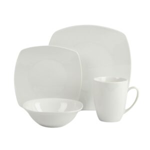 10 Strawberry Street Simply Square 16 Piece Dinnerware Set, Porcelain, White