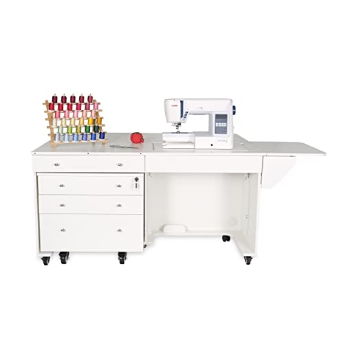 Arrow K8811 Kangaroo Sewing Cabinet for Sturdy Sewing, Cutting, Quilting, and Crafting with Joey II 3 Drawer Storage Cabinet, Portable with Wheels, White Ash Finish