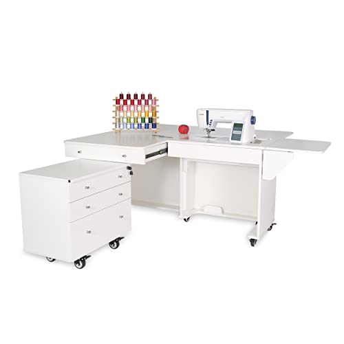 Arrow K8811 Kangaroo Sewing Cabinet for Sturdy Sewing, Cutting, Quilting, and Crafting with Joey II 3 Drawer Storage Cabinet, Portable with Wheels, White Ash Finish