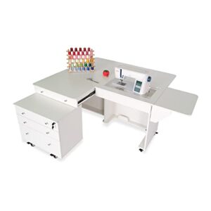 Arrow K8811 Kangaroo Sewing Cabinet for Sturdy Sewing, Cutting, Quilting, and Crafting with Joey II 3 Drawer Storage Cabinet, Portable with Wheels, White Ash Finish