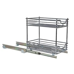 Household Essentials Glidez Chrome-Plated Steel 2-Tier Sliding Under Sink Cabinet Organizer, Chrome