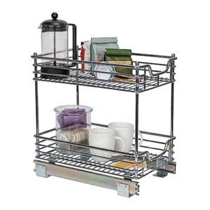 household essentials glidez chrome-plated steel 2-tier sliding under sink cabinet organizer, chrome