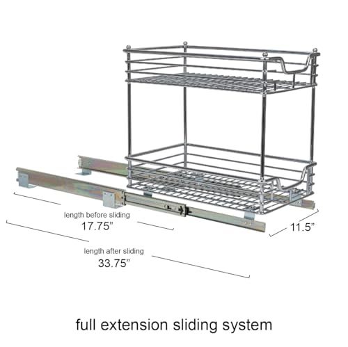 Household Essentials Glidez Chrome-Plated Steel 2-Tier Sliding Under Sink Cabinet Organizer, Chrome