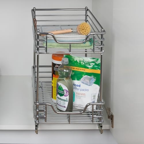 Household Essentials Glidez Chrome-Plated Steel 2-Tier Sliding Under Sink Cabinet Organizer, Chrome