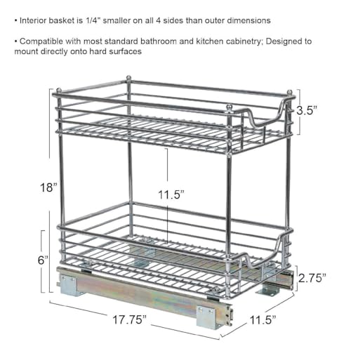 Household Essentials Glidez Chrome-Plated Steel 2-Tier Sliding Under Sink Cabinet Organizer, Chrome