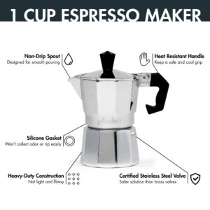 Primula Classic Stovetop Espresso and Coffee Maker, Moka Pot for Italian and Cuban Café Brewing, Greca Coffee Maker, Cafeteras, 1 Espresso Cup, Silver