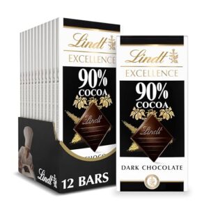 lindt excellence 90% cocoa dark chocolate bar, dark chocolate candy, 3.5 oz. (12 pack)