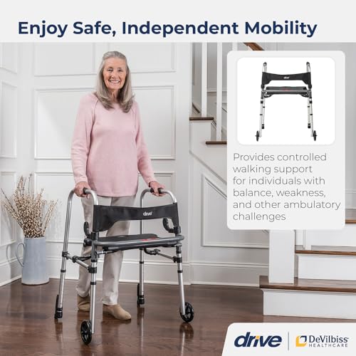 Drive Medical 10233 Clever Lite Foldable Rollator Walker, Gray