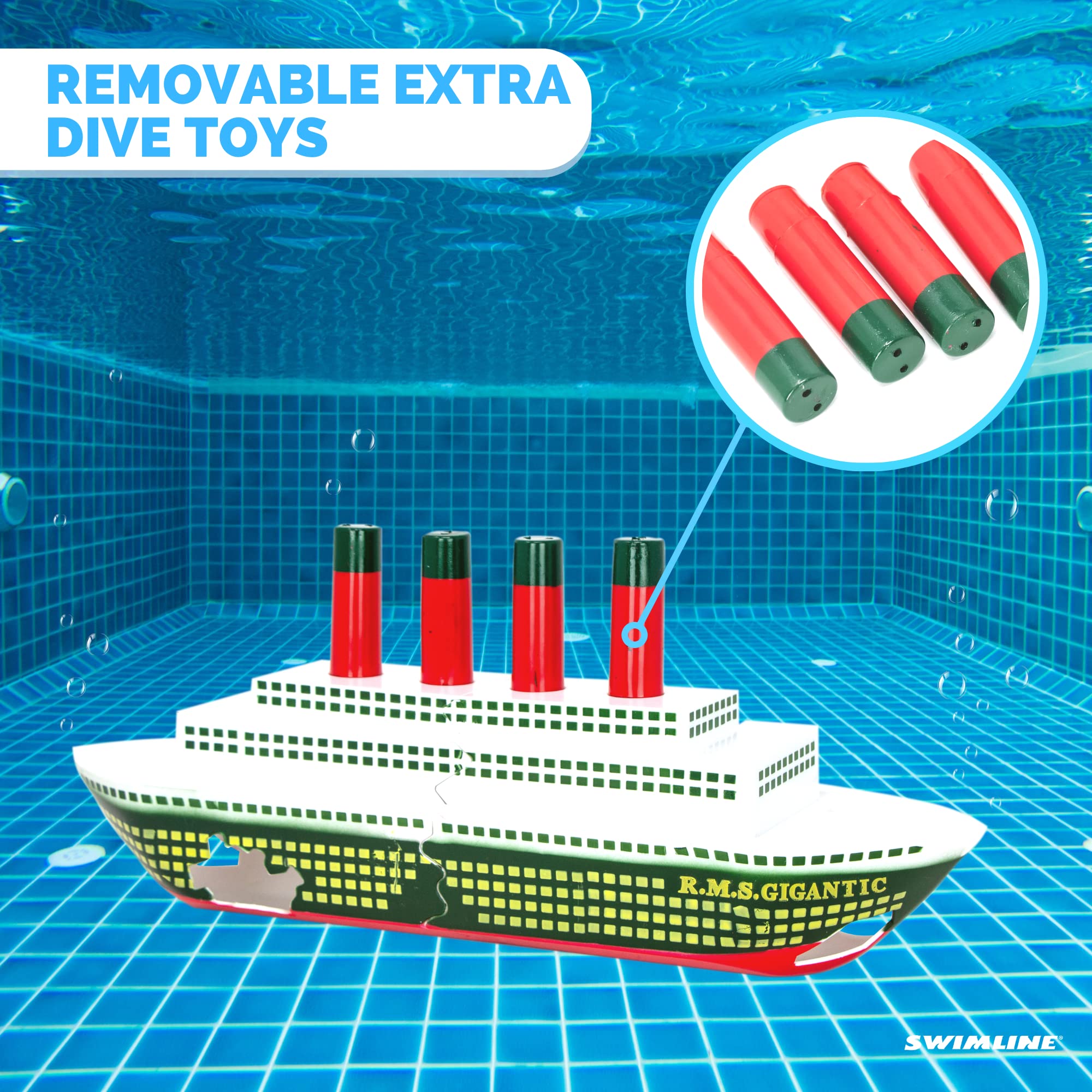 SWIMLINE Titanic Themed Dive Toy Sinking Ship Hidden Treasure Combo Pack Catch And Retrieval Cruise Ship Game For Swimming Pool & Bath Tub For Kids Multi Color Rings Underwater Dive Practice Education