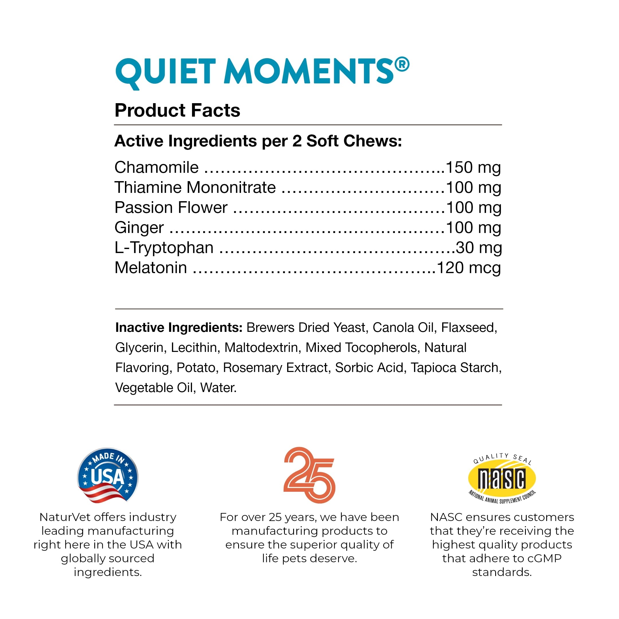 NaturVet Quiet Moments Calming Aid Dog Supplement – Helps Promote Relaxation, Reduce Stress, Storm Anxiety, Motion Sickness for Dogs – Tasty Pet Soft Chews with Melatonin – 65 Ct.