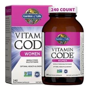 garden of life multivitamin for women, vitamin code women's multi, whole food, vitamins, iron, folate not folic acid, probiotics, vegetarian supplements for womens energy, 240 count