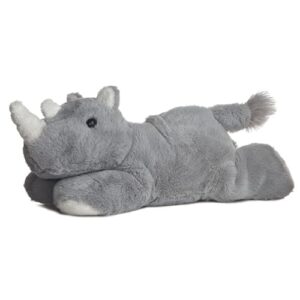 aurora® adorable mini flopsie™ rhino stuffed animal - playful ease - timeless companions - gray 8 inches