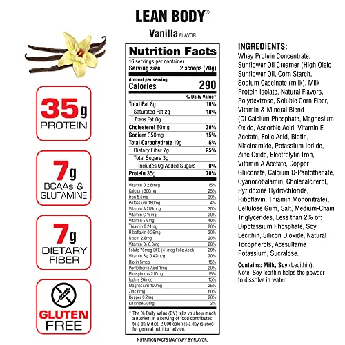 Labrada Nutrition Lean Body Hi-Protein Meal Replacement Shake, Vanilla, 2.47-Pound Tub Packaging May Vary