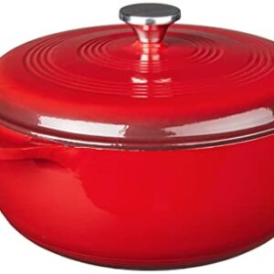 Lodge 7.5 Quart Enameled Cast Iron Dutch Oven with Lid – Dual Handles – Oven Safe up to 500° F or on Stovetop - Use to Marinate, Cook, Bake, Refrigerate and Serve – Island Spice Red