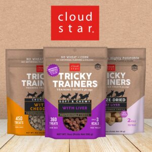 Cloud Star Tricky Trainers Soft & Chewy Dog Training Treats 5 oz Pouch, Liver Flavor, Low Calorie Behavior Aid with 130 Treats