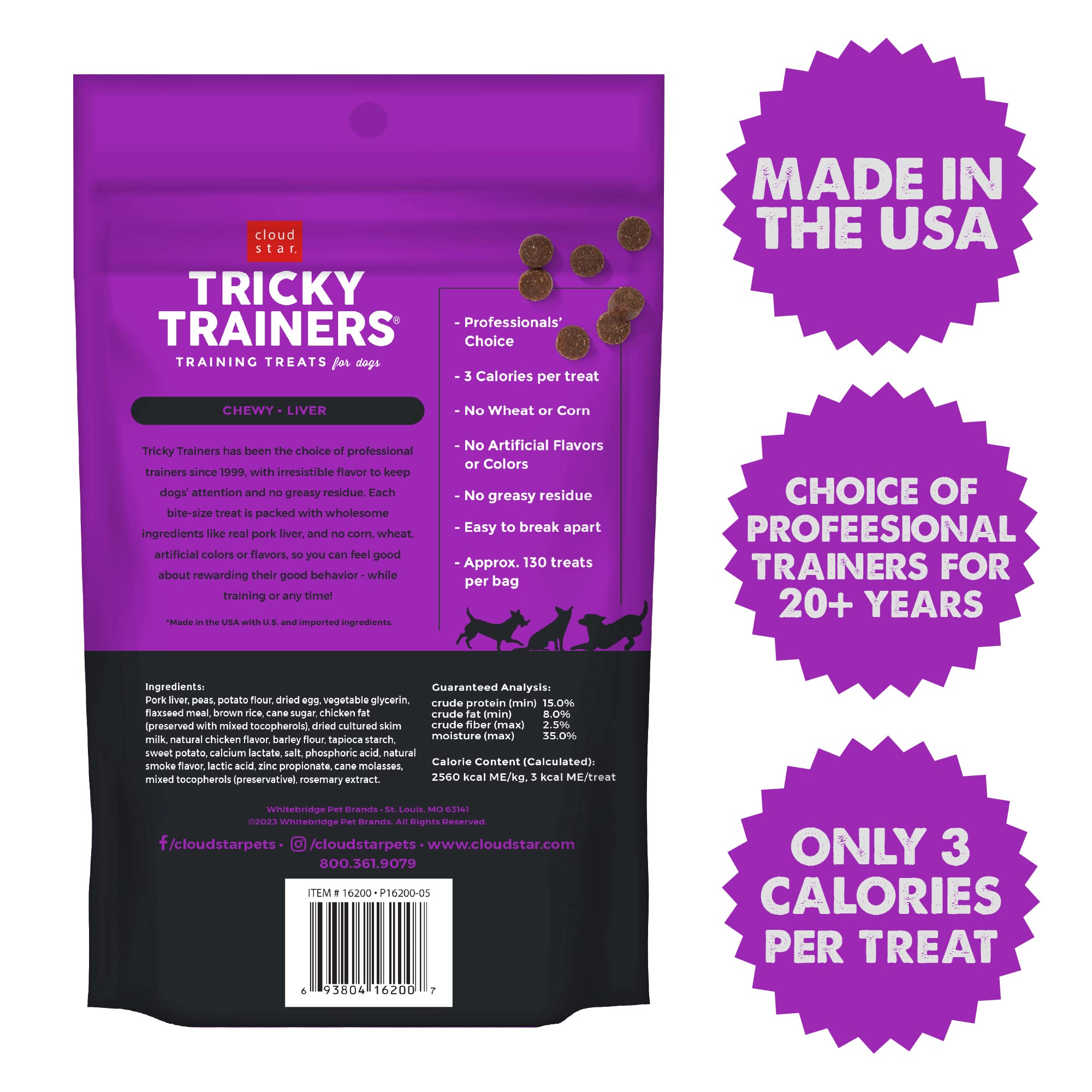 Cloud Star Tricky Trainers Soft & Chewy Dog Training Treats 5 oz Pouch, Liver Flavor, Low Calorie Behavior Aid with 130 Treats