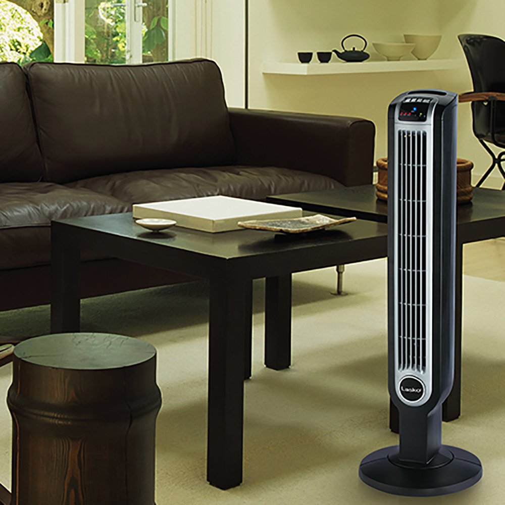 Lasko 2505 Portable Electric 36”Oscillating Tower Fan with Fresh Air Ionizer, Timer and Remote Control for Indoor, Bedroom and Home Office Use, 36 Inch, Black