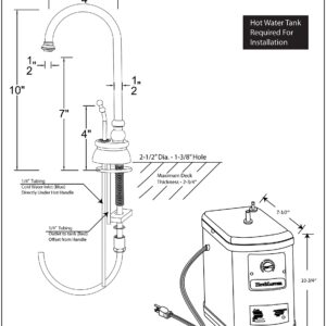 Westbrass D261H-12 10" Calorah 1-Handle Water Dispenser Faucet with Instant Hot Tank, 10-3/8", Oil Rubbed Bronze