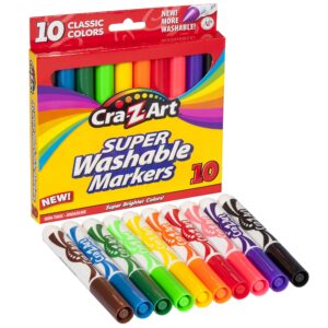 cra-z-art classic super washable markers, broad tip, assorted barrel, assorted ink, pack of 10 markers